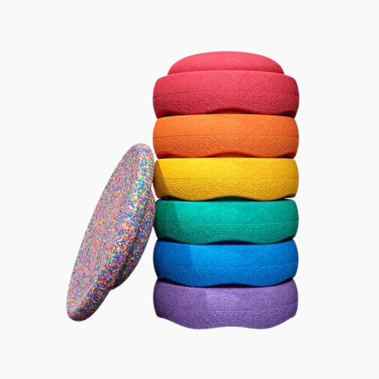 Stapelstein Rainbow Classic 6 & 1 -Χρωματιστά Βότσαλα & Σανίδα Ισορροπίας