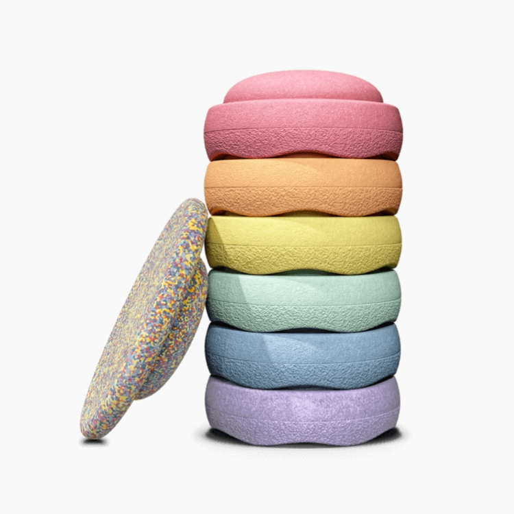 Stapelstein Rainbow Pastel 6 & 1 -Χρωματιστά Βότσαλα Στοίβαξης/Ισορροπίας & Σανίδα Ισορροπίας