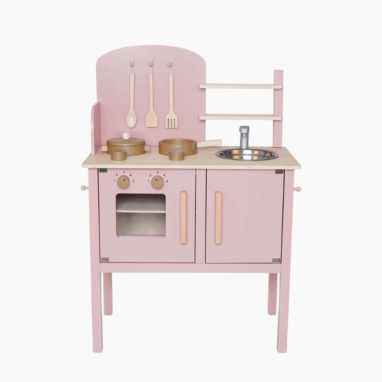 Jabadabado: Ξύλινη παιδική κουζίνα με κατσαρολικά Ροζ