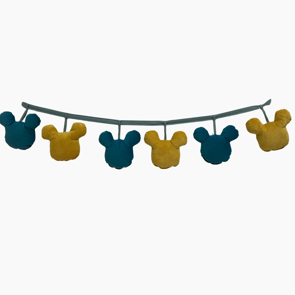 Γιρλάντα Υφασμάτινη "Crazy Mickey Mouse" 2μ/6 charms Πετρόλ-Κίτρινο